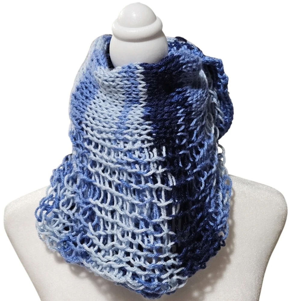 Hand Crafted 12-way scarf Crochet Blue Handmade winter accessory hand knit Ombrè